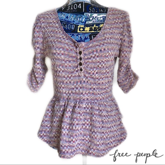 Free People Tops - 💜Free people Peplum Top Purple 3/4 Sl Textured